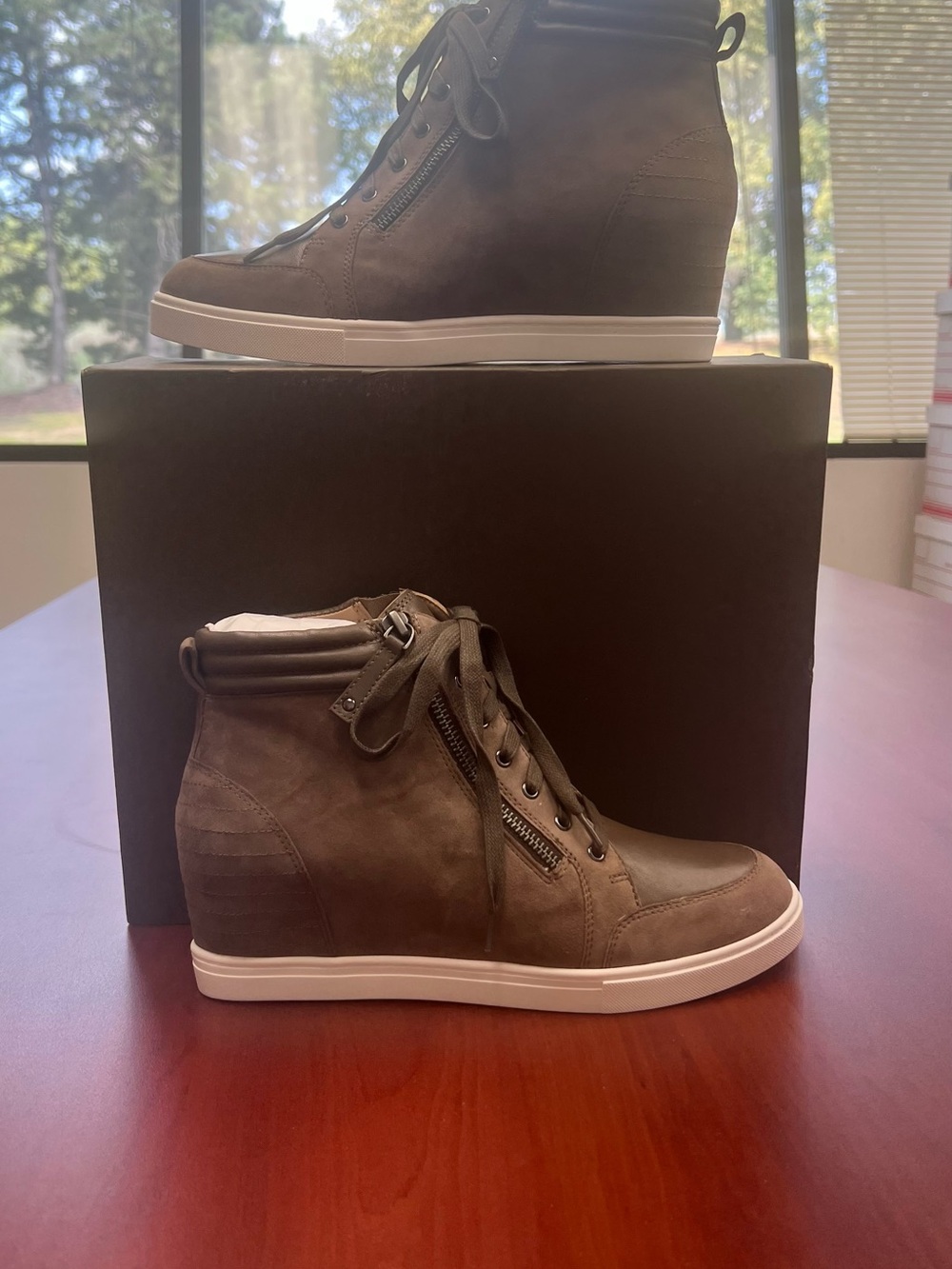 Paolo Brown Wedge High-Top Sneakers with White Sole